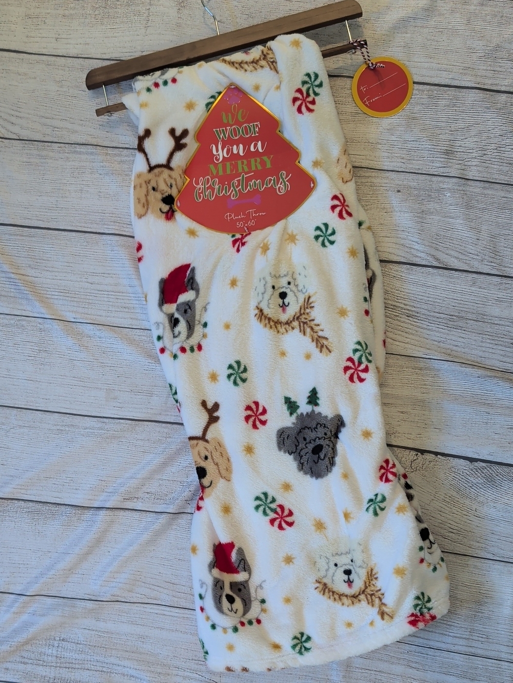 Holiday Dog Print Plush Throw Blanket - White